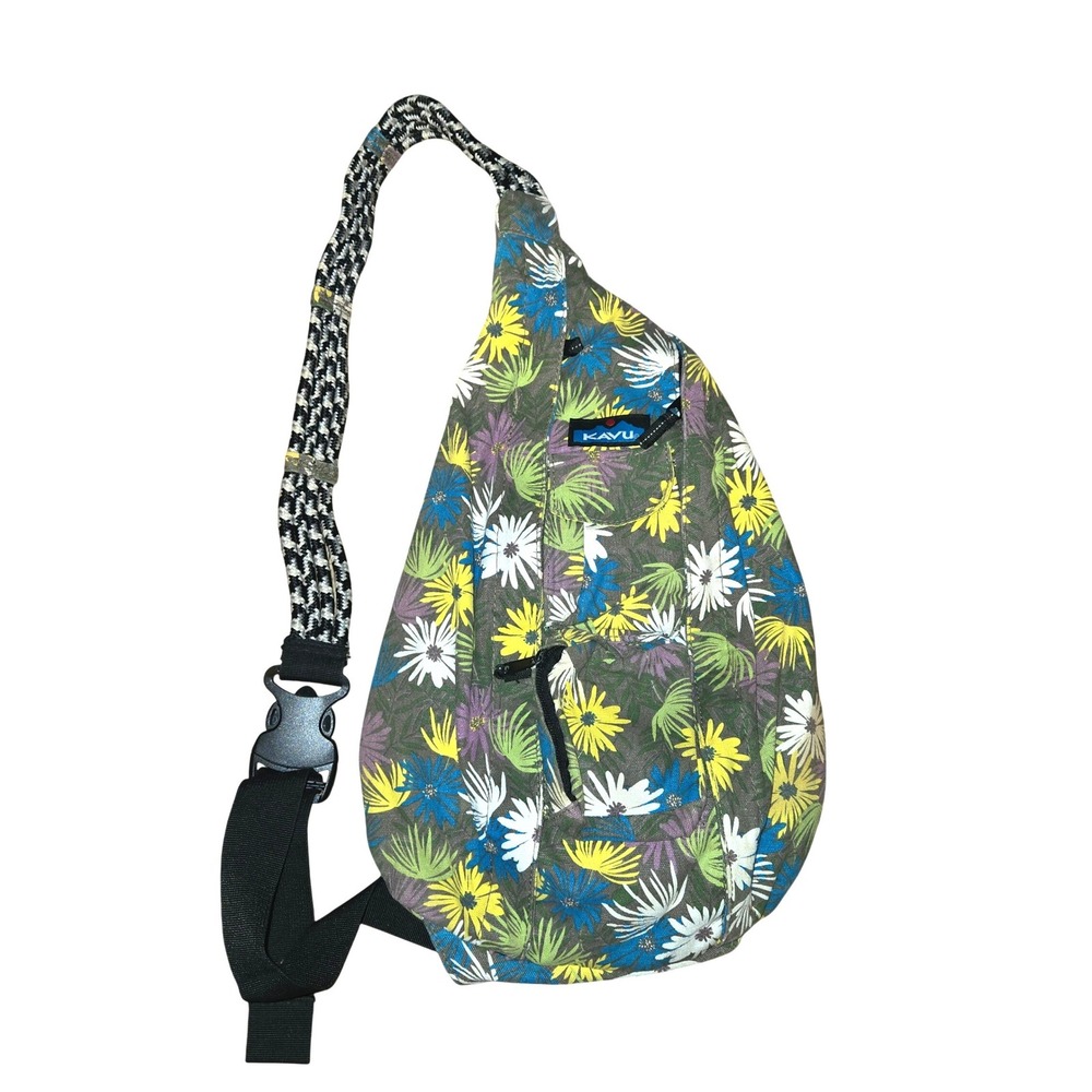 KAVU Rope Bag Sling Backpack Multicolor Floral Limited Edition Canvas 20"X11"X5"